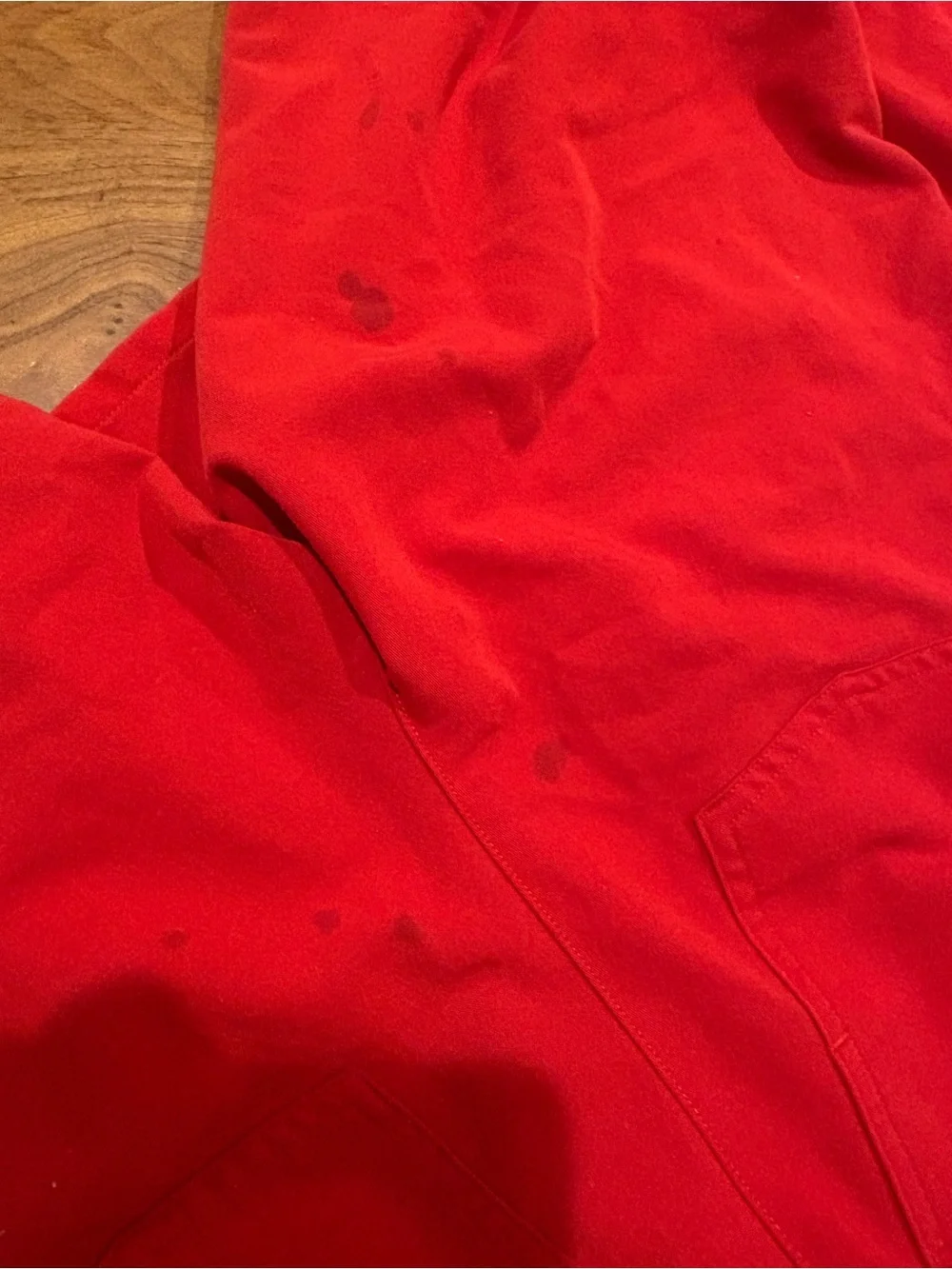 Figs Red Scrub Top and Red Jogger Pants with Navy Drawstring